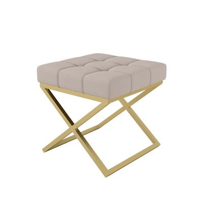 AX LIVING 1 Stk. Polster Hocker Pitinio 45 cm Creme goldenes Gestell