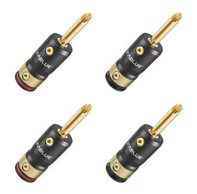 Viablue T8 / HighEnd Bananenstecker / 2 Paar / Hohlbananas / 24k / Alu-Gehäuse