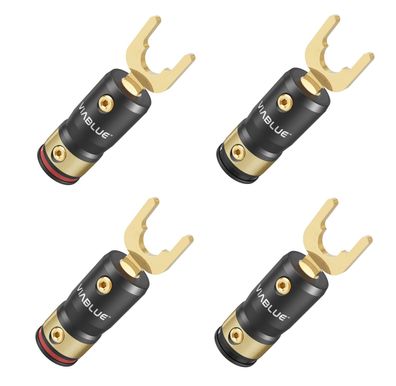 Viablue T8 / HighEnd Kabelschuhe / 2 Paar / Spades / Gabel / 24k / Alu-Gehäuse