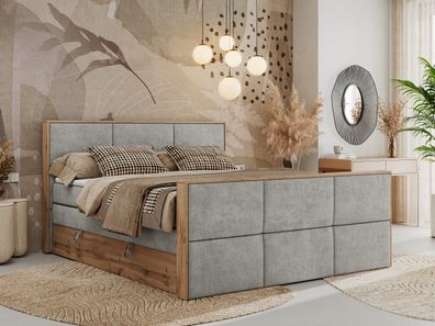 Boxspringbett ALBERO 2 KING DUO, Multipocket-Matratzen, Eiche Wotan Holzrahmen