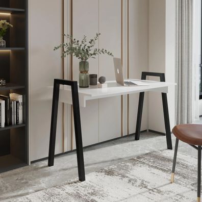 AX LIVING Schreibtisch 120 Loffie Weiß Schwarzes Metallgestell Modern