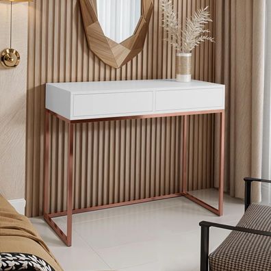 AX LIVING Schminktische Weiß Lortie 80 cm Schubladen Kupfer-Gestell