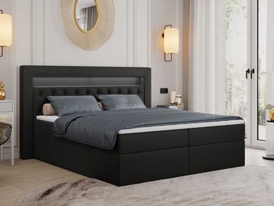 Boxspringbett mit Led Kopfteil, Polsterbett, Multipocket Matratze - GOLD 6