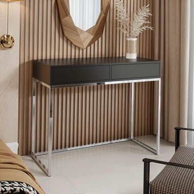 AX LIVING Schminktisch Schwarz Lortie 80 cm Schubladen Chrom-Gestell