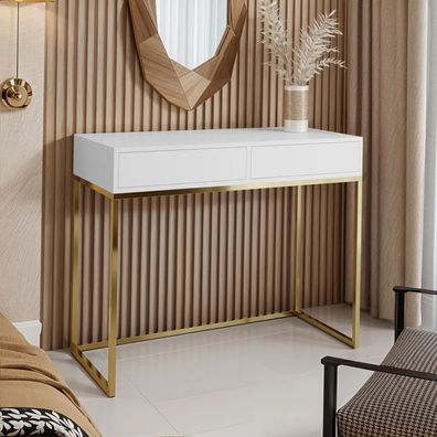 AX LIVING Schminktisch Weiß Lortie 100 cm Schubladen goldenes Gestell