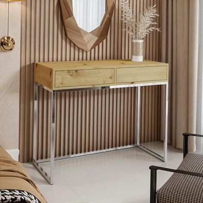 AX LIVING Moderne Schminktische Lortie 100cm Wotan Eiche Chrom-Gestell