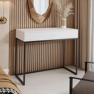 AX LIVING Schminktisch Weiß Lortie 100 cm Schubladen schwarzes Gestell