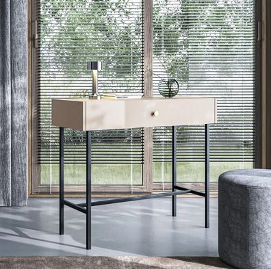 AX LIVING Tisch mit Schubladen Dinley 93 cm Beige Matt auf Metallgestell