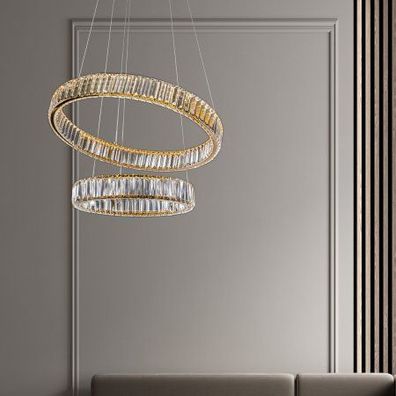 Nova Luce 9333077 Aurelia LED Pendelleuchte 2 Ringe gerade 3500K Gold Kristall
