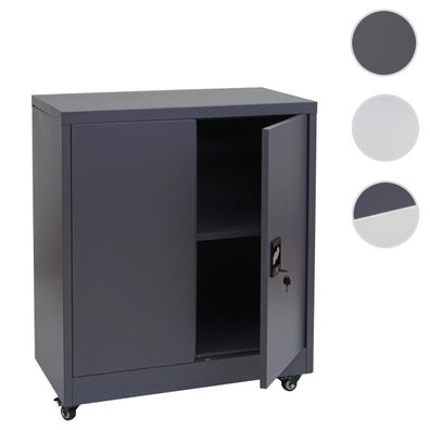 Aktenschrank HWC-O50, Stahlschrank mit Rollen, 2 Türen abschließbar, Stahl 98x80x40cm