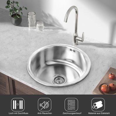 MIDORI® Edelstahl Aufsatzspüle Spüle Küchenspüle Einbauspüle Spülbecken Durchmesser 4