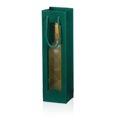 1000 x Tragetasche Geschenktüte für 1 Flasche 100x85x360 mm offene Welle Fenster Grün