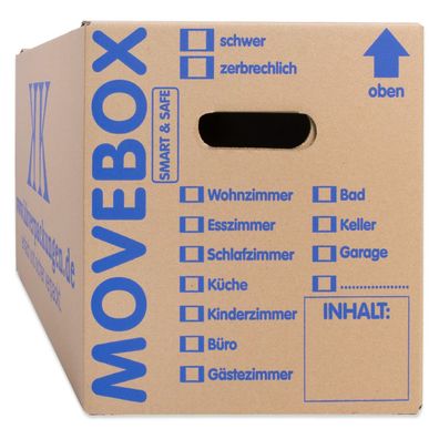 20 Umzugskartons Movebox Smart & Safe 2-wellig 30 kg belastbar Beschriftungsfeld Grif