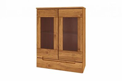 Wandschrank Bento aus Wildeiche massiv 74x32x96 mit 2 Glastüren und 1 Schublade