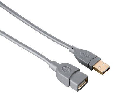 USB 2.0 Verlängerungskabel 5m vergoldet Grau