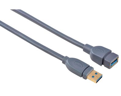 USB 3.0 Verlängerungskabel vergoldet 1,8m Grau