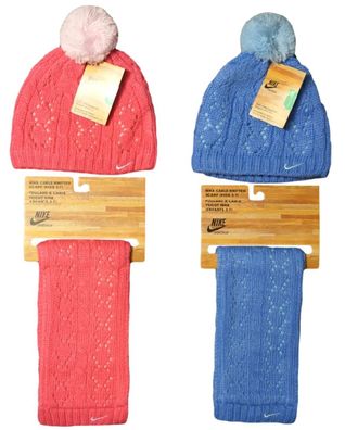 Mütze + Schal in blau/pink
