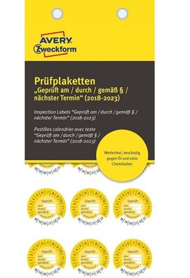 Prüfplaketten Geprüft am/durch/gem.§/Termin 2018-2023 20mm/30mm