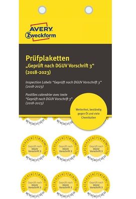 Prüfplaketten Geprüft gem. DGUV 2018-2023 Gelb 20mm/30mm