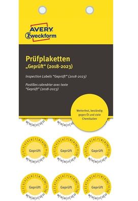 Prüfplaketten Geprüft 2018-2023 Gelb 20mm/30mm