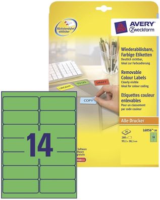 280x Etiketten Wiederablösbar Grün 99,1x38,1mm
