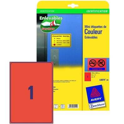 Etiketten Wiederablösbar A4 199,6x289,1mm Rot 20x Stück