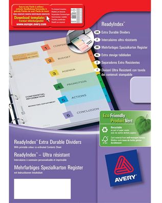 Bedruckbare Register 5-teilig für A4 Ordner