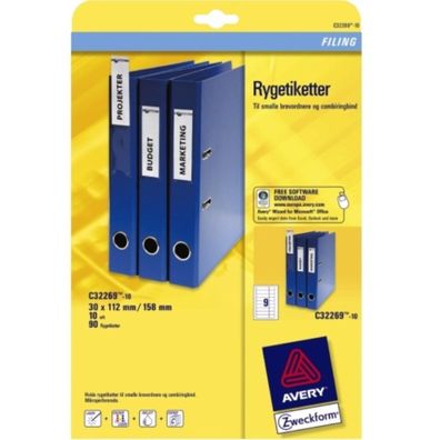 Ordner-Einsteckschilder Schmal Weiß 90x Stück