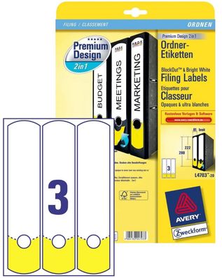 Breite Ordnerrücken-Etiketten Weiß/Gelb