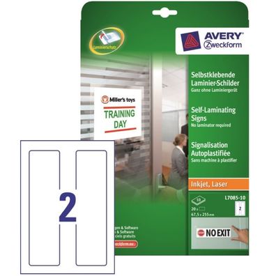 Selbstklebende Laminier-Schilder 67,5x255mm glänzend 20x Stück