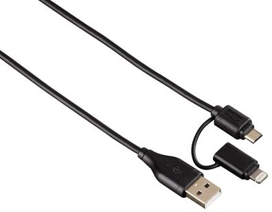 2in1-Micro-USB-Kabel mit Lightning Adapter vergoldet geschirmt 1,2m
