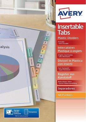 Plastik Register mit Einstecktaben bedruckbar 12-tlg DIN A4