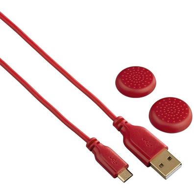 USB Ladekabel 3m + Knöpfe Rot für Sony PS4 Controller