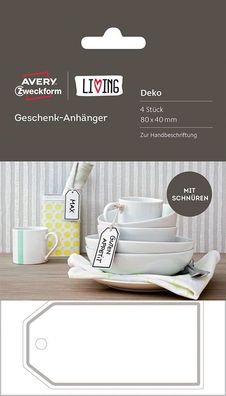LIVING 4x Geschenk-Anhänger 80x40mm Weiß