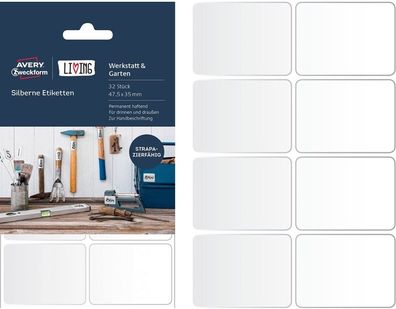 LIVING 32x Werkstatt-Etiketten Silber 47,5x35mm