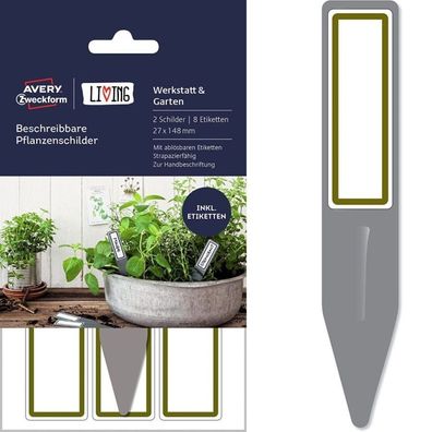LIVING 2x Beschreibbare Pflanzenschilder Hoch