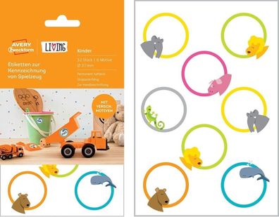 LIVING Kinder 32x Kennzeichnungs-Etiketten 37mm