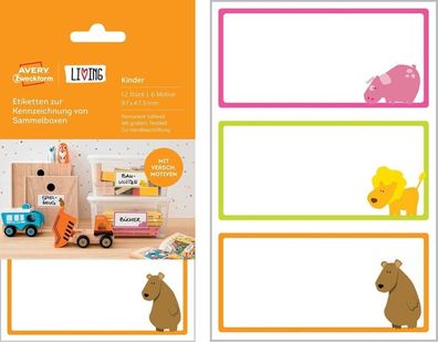 LIVING Kinder 12x Sammelbox-Etiketten 97x47,5mm