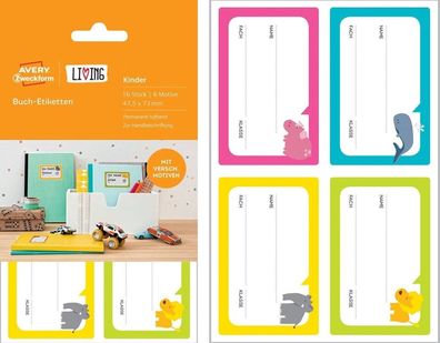 LIVING Kinder 16x Buch-Etiketten 47,5x73mm