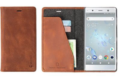 Sunne 2 Card Folio Wallet Cognac für Sony Xperia XZ2 Premium
