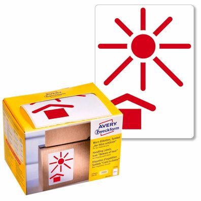 200x Warn-Etiketten Symbol: Vor Hitze schützen 74x100mm Rolle Rot