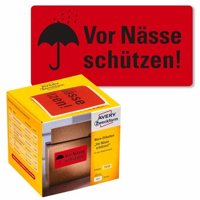 200x Warn-Etiketten Vor Nässe schützen 100x50mm Rolle Neonrot