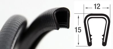 KS6-8S Kantenschutzprofil schwarz Klemmbereich 6-8 mm Maße 12x15 mm KS6-8S