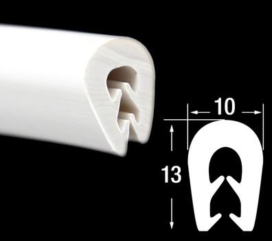 KS-TPE1-2W Kantenschutzprofil weiß TPE Klemmbereich 1-2,5 mm Maße 13x10 mm