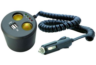 Doppelsteckdose Rund 2x12V/24V 2xUSB für Getränkehalter