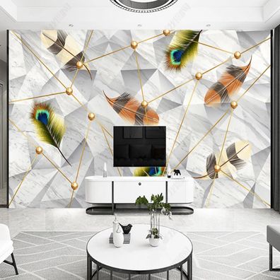 Vlies Fototapete Wandtapete Wandbilder 3D Fallende Federn Moderne Marmor 9990