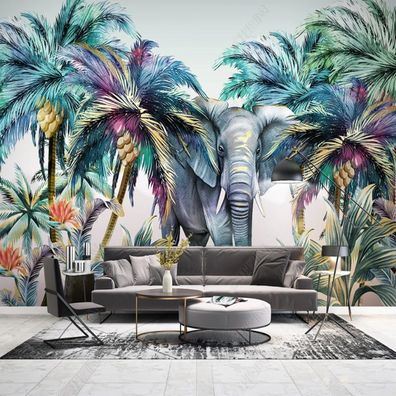 Vlies Fototapete Wandtapete Wandbilder Pflanzen Elefanten Kokospalmen 9992