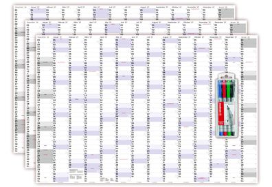 3 Stück XXXL Wandkalender Special A0 2027 nass abwischbar + Stifteset (120 x 80cm)