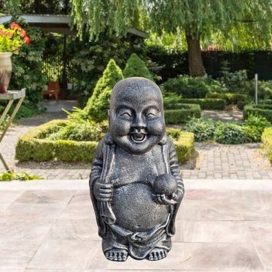 Dekorative Figur LUCKY BUDDHA 70cm anthrazit Gartenfigur Outdoor Indoor