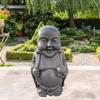 Dekorative Figur LUCKY BUDDHA 70cm antik-schwarz Gartenfigur Outdoor Indoor